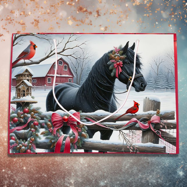 Grand Sac Cadeau Cheval Noir Festif et Noël Cardinal (Créateur téléchargé)