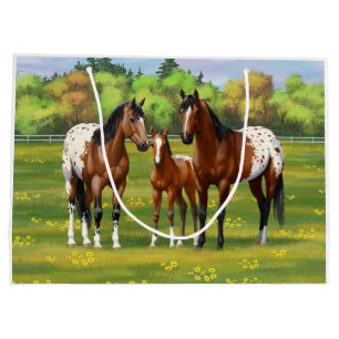 Grand Sac Cadeau Chevaux Appaloosa De Baie Brown En Pâturage D'Été