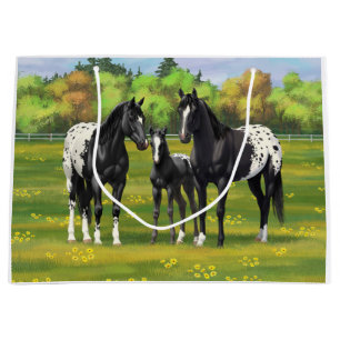 Grand Sac Cadeau Chevaux Appaloosa Noir Dans Les Pâturages D'Été