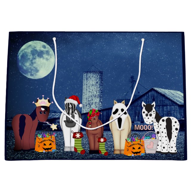 Grand Sac Cadeau Chevaux mignons en costumes Halloween Horse Farm (Devant)