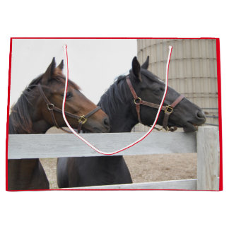 Grand Sac Cadeau Chevaux mignons Vue sur une clôture