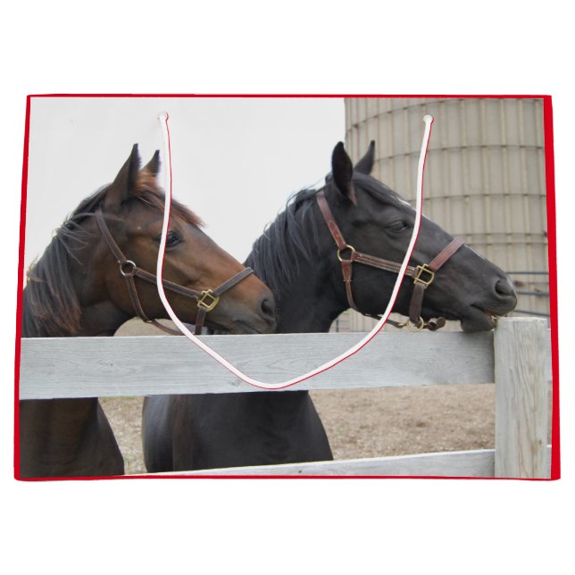 Grand Sac Cadeau Chevaux mignons Vue sur une clôture (Devant)