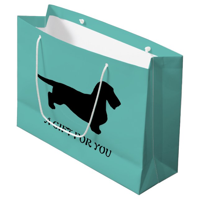 Grand Sac Cadeau Cheveux ronds Dachshund - Silhouette 1 (Devant Angle)