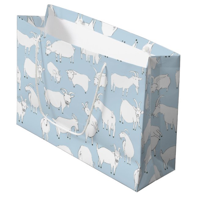 Grand Sac Cadeau Chèvres jouant - bleus layette (Devant Angle)
