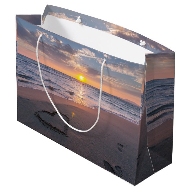 Grand Sac Cadeau Chic Beach Sunset Coeur Dans Le Sable (Dos Angle)