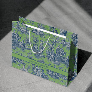 Grand Sac Cadeau Chic bleu vintage toile de jouy