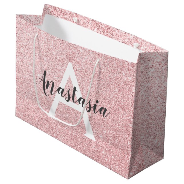 Grand Sac Cadeau Chic et tendance Rose Parties scintillant or étinc (Devant Angle)