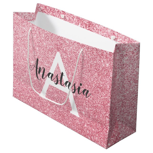 Grand Sac Cadeau Chic et tendance Rose Parties scintillant or étinc (Devant Angle)