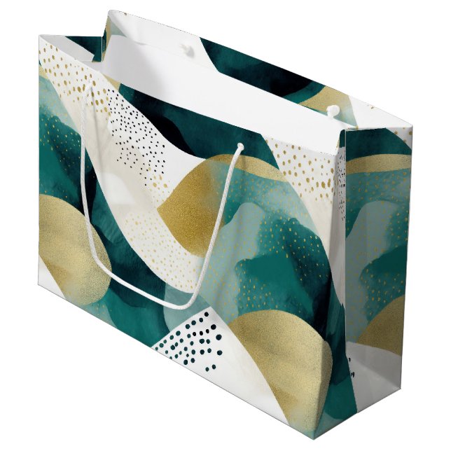 Grand Sac Cadeau Chic Gold Green White Abstrait (Devant Angle)