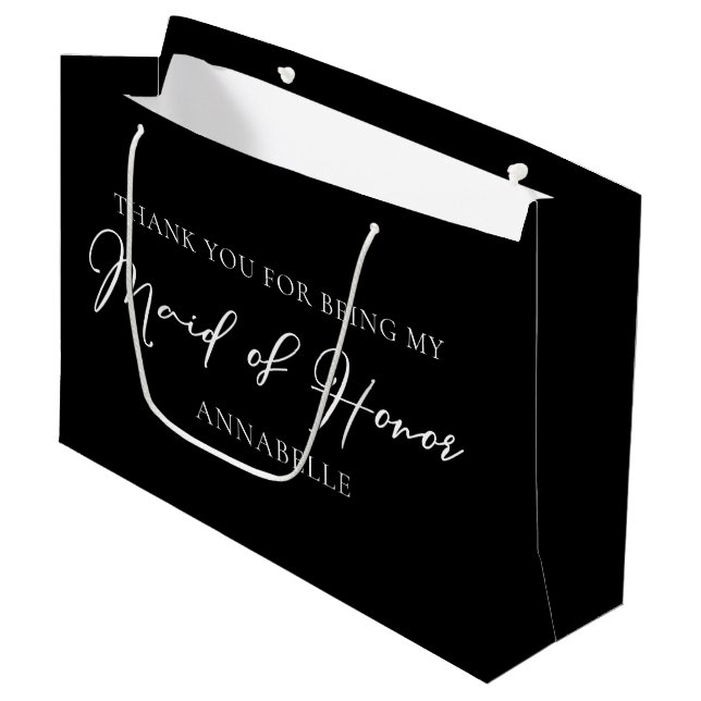 Grand Sac Cadeau Chic Mariage noir blanc sur mesure femme d'honneur (Devant Angle)