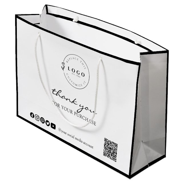 Grand Sac Cadeau Chic Noir & Blanc Merci pour Votre Achat (Dos Angle)