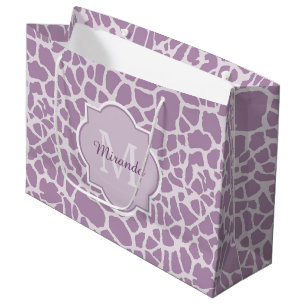Grand Sac Cadeau Chic Purple Giraffe Imprimer avec Monogramme et no