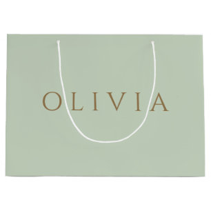 Grand Sac Cadeau Chic Sage Vert minimaliste monogramme Grand Cadeau