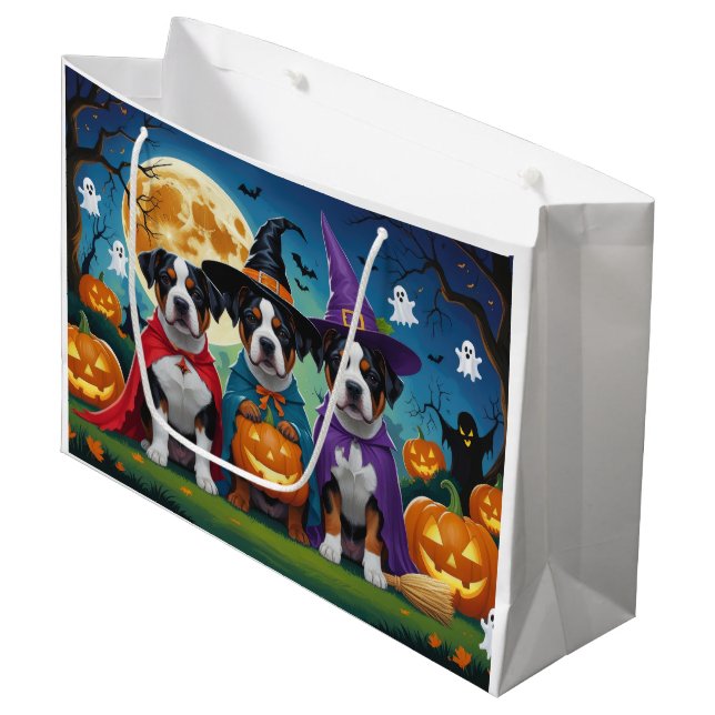 Grand Sac Cadeau Chien American Staffordshire Citrouille Halloween  (Devant Angle)