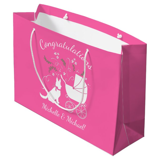 Grand Sac Cadeau Chien berger allemand Baby shower fille rose (Dos Angle)