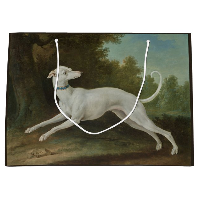 Grand Sac Cadeau Chien blanc gris (par Jean-Baptiste Oudry) (Devant)