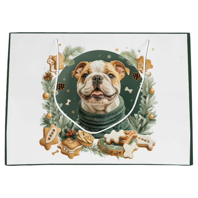 Grand Sac Cadeau Chien de Noël (Devant)