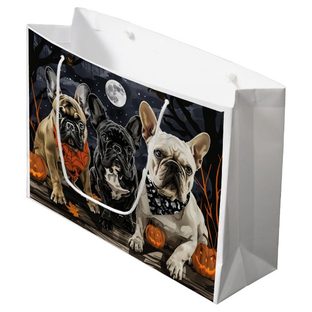 Grand Sac Cadeau Chien de taureau français Halloween Éffrayant (Devant Angle)