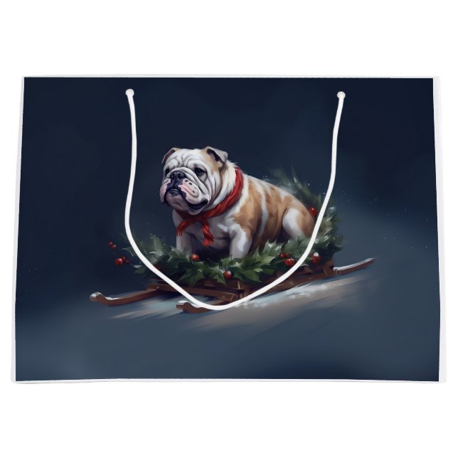 Grand Sac Cadeau Chien de taureau neige hiver (Devant)