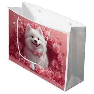 Grand Sac Cadeau Chien Esquimau Américain avec des Roses - Saint-Va