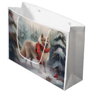 Grand Sac Cadeau Chien finnois de Laponie dans la neige de Noël 