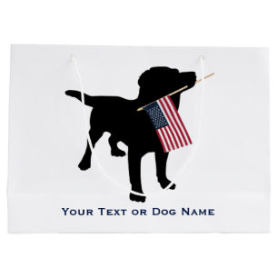 Grand Sac Cadeau Chien noir de laboratoire tenant le drapeau des
