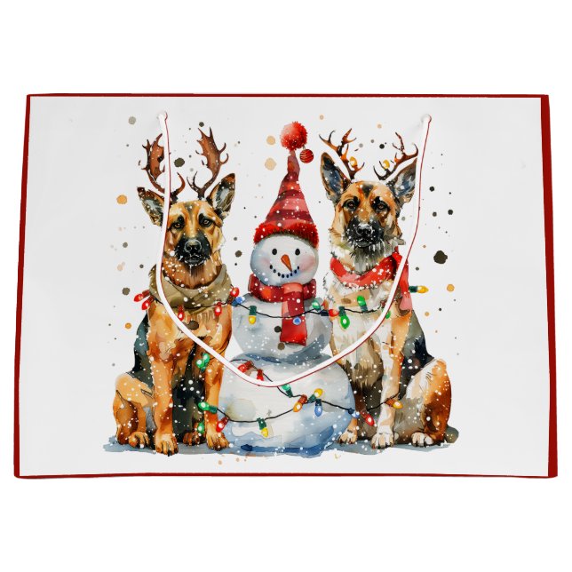 Grand Sac Cadeau Chiens bergers allemands de Noël (Devant)