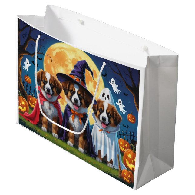 Grand Sac Cadeau Chiens bergers belges Citrouille Halloween Funny (Devant Angle)
