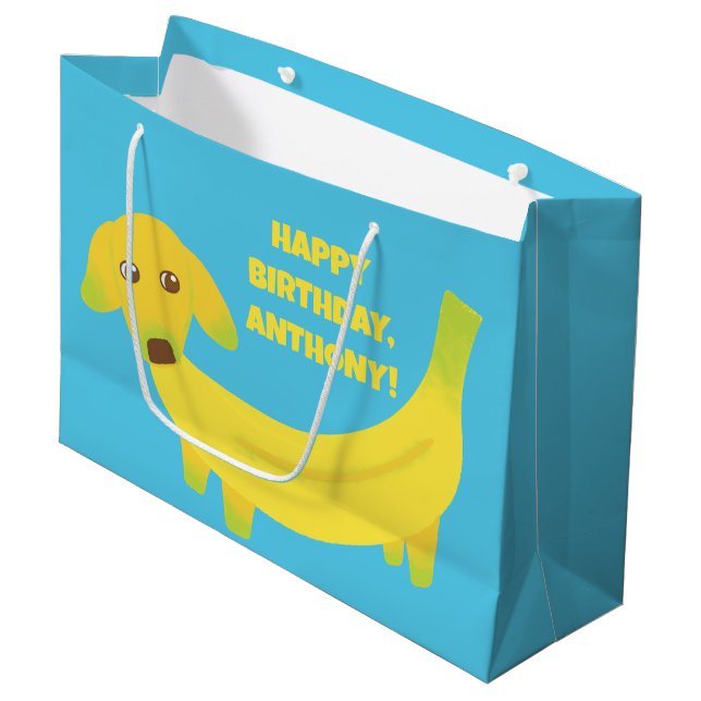 Grand Sac Cadeau Chiens de banane mignons drôle message personnalis (Devant Angle)