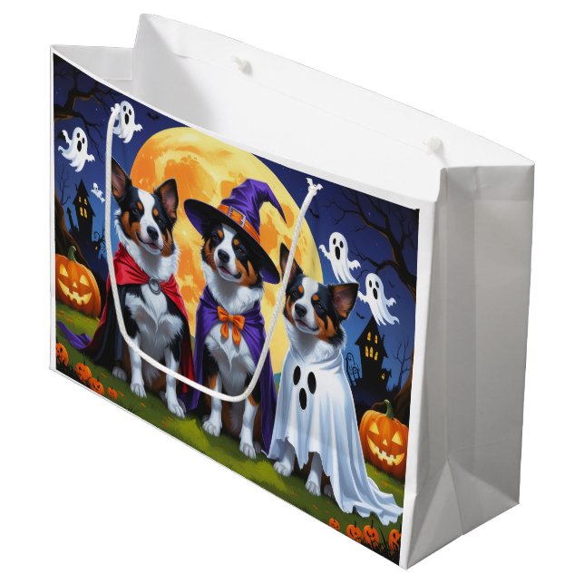 Grand Sac Cadeau Chiens de bétail australiens Citrouille Halloween  (Devant Angle)
