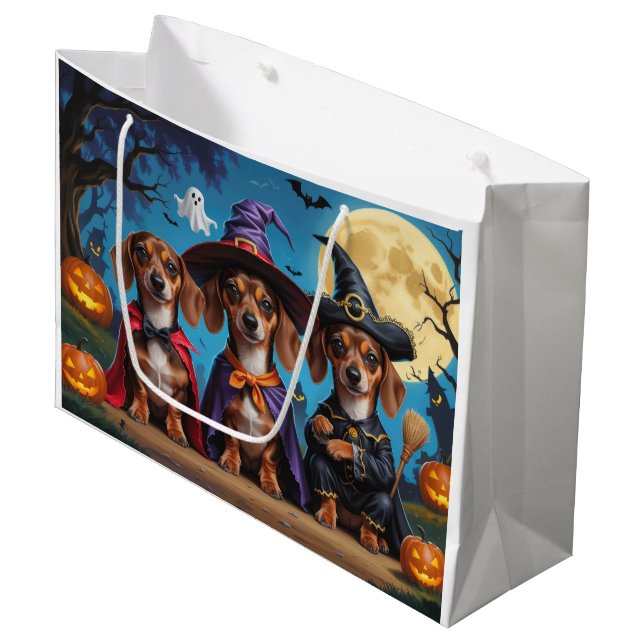 Grand Sac Cadeau Chiens de Dachshund Citrouille Halloween drôle (Devant Angle)