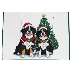 Grand Sac Cadeau Chiens de montagne bernois de Noël