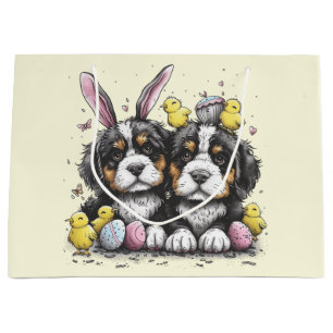 Grand Sac Cadeau Chiens de montagne bernois de Pâques