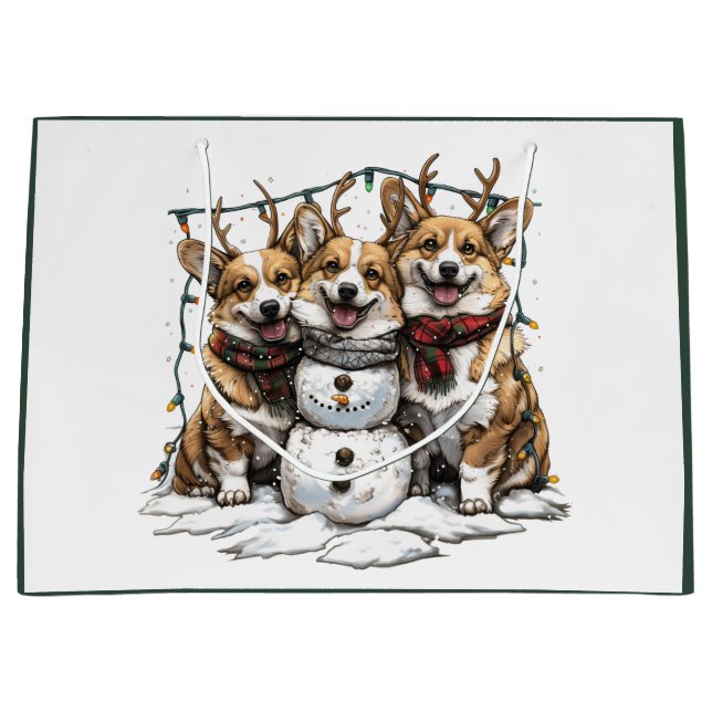 Grand Sac Cadeau Chiens de Noël Chiens de neige (Devant)