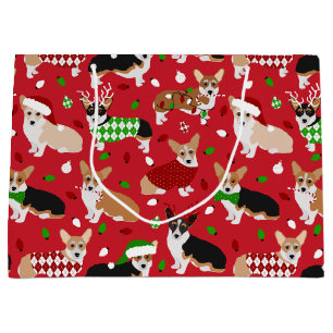 Grand Sac Cadeau Chiens de Noël Corgi