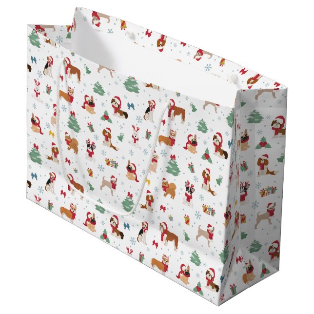 Grand Sac Cadeau Chiens de Noël en accessoires de vacances (Devant Angle)