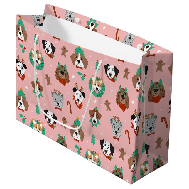 Grand Sac Cadeau Chiens de Noël en Accessoires de vacances Motif (Devant Angle)