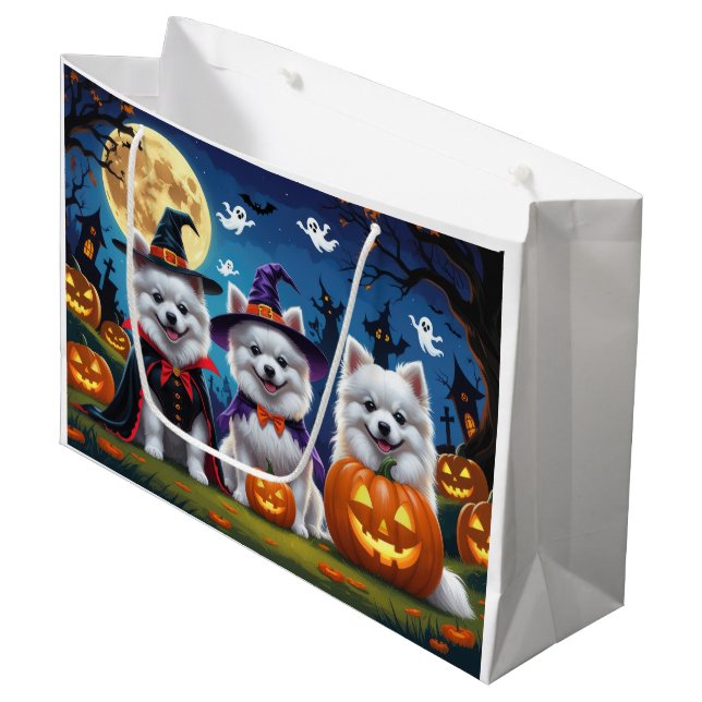 Grand Sac Cadeau Chiens d'Esquimau américains Citrouille Halloween  (Devant Angle)