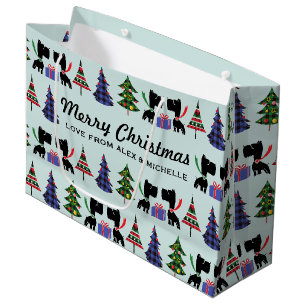 Grand Sac Cadeau Chiens écossais et Motifs de Noël
