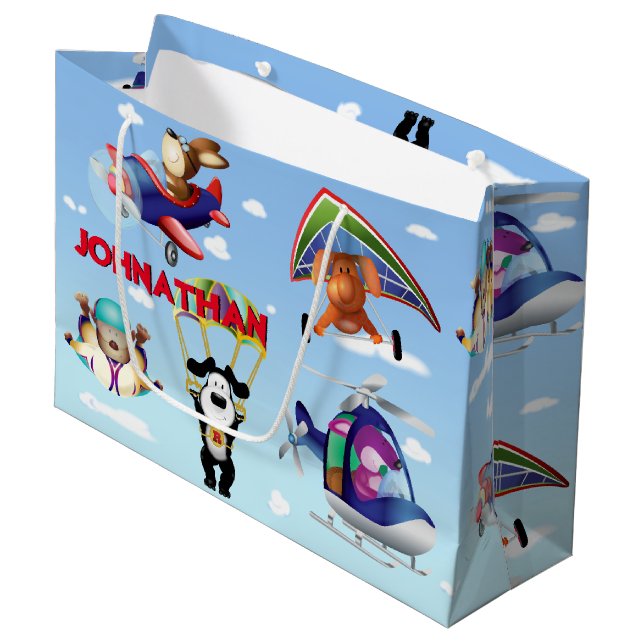Grand Sac Cadeau Chiens En Aviation Personnalisez (Devant Angle)