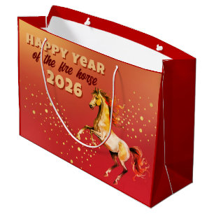 Grand Sac Cadeau Chinois Heureuse Année du Cheval de Feu 2026