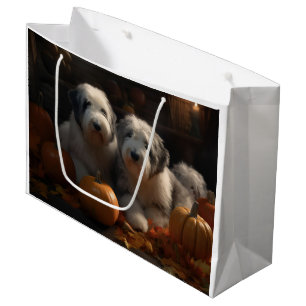 Grand Sac Cadeau Chiot Old English Sheepdog Autumn Delight Citrouil