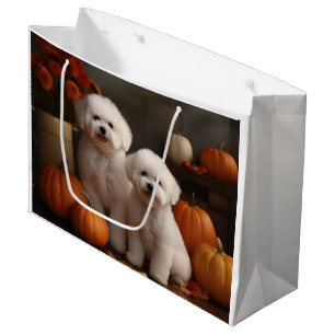 Grand Sac Cadeau Chiots Bichon Frise Délice d'Automne Citrouille