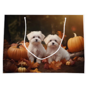 Grand Sac Cadeau Chiots Maltais Délice d'Automne Citrouille