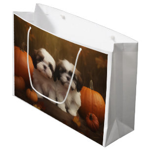 Grand Sac Cadeau Chiots Shih Tzu Délice d'Automne Citrouille