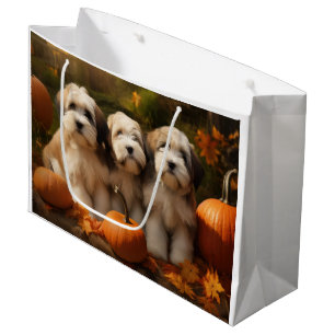 Grand Sac Cadeau Chiots Terrier Tibétain Délice d'Automne Citrouill