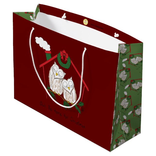 Grand Sac Cadeau Chouette Noël Mignonne Vacances amusantes (Dos Angle)