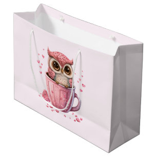 Grand Sac Cadeau Chouette rose mignonne en coupe