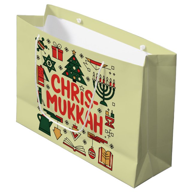 Grand Sac Cadeau Chrismukkah Hanoukka Noël Juif Religieux (Devant Angle)