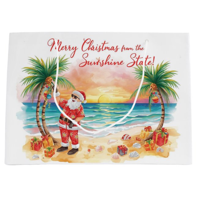 Grand Sac Cadeau Christmas BBQ Santa at the Beach Florida  (Devant)